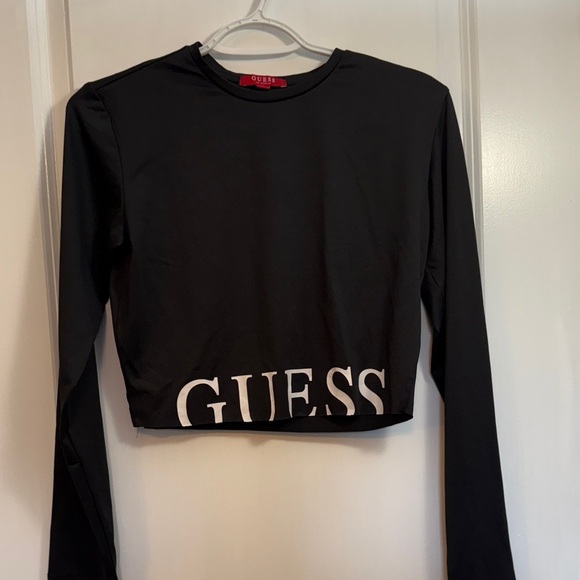 Guess Tops - GUESS Black Long Sleeve Cropped Tee with Logo